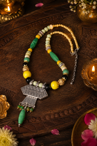 Vintage ethnic beaded pendant necklace