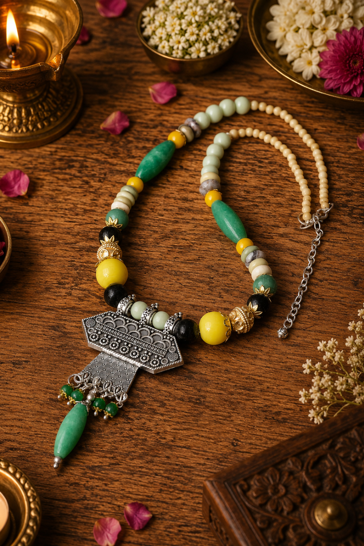 Vintage ethnic beaded pendant necklace