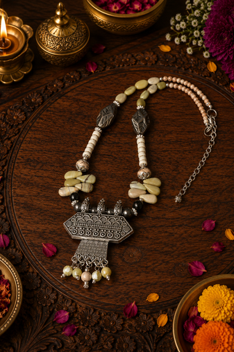 Designer beaded german silver necklace
