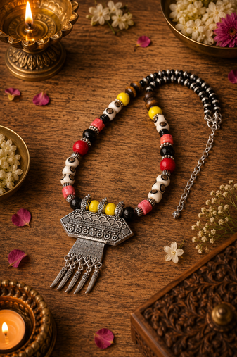 Timeless tribal beaded pendant necklace