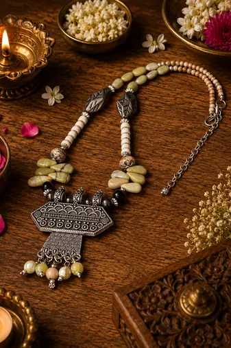 Designer beaded german silver necklace