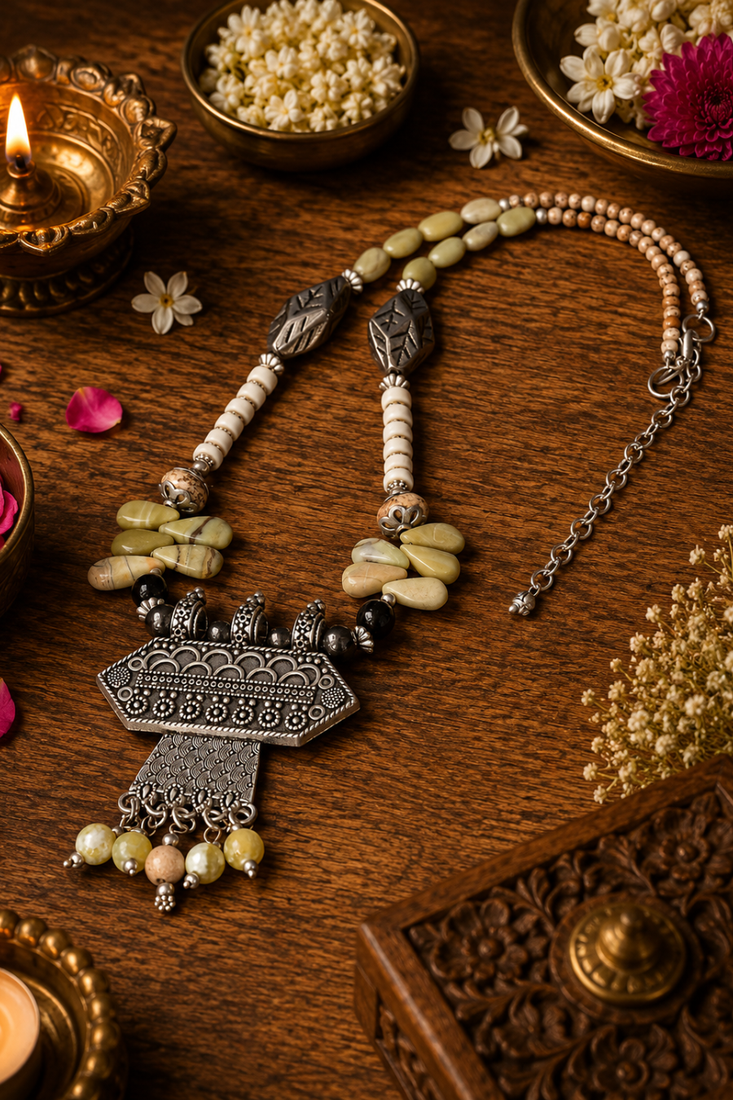 Designer beaded german silver necklace