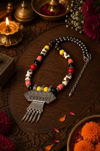 Timeless tribal beaded pendant necklace