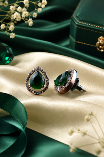 Emerald Glow Teardrop Studs