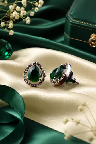 Emerald Glow Teardrop Studs
