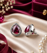 Rhodium finish ruby radiance teardrop studs