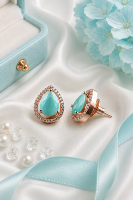 Rose gold finish mint aura teardrop studs 1