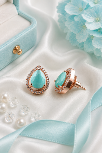 Rose gold finish mint aura teardrop studs