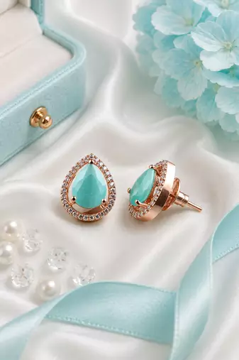 Rose gold finish mint aura teardrop studs