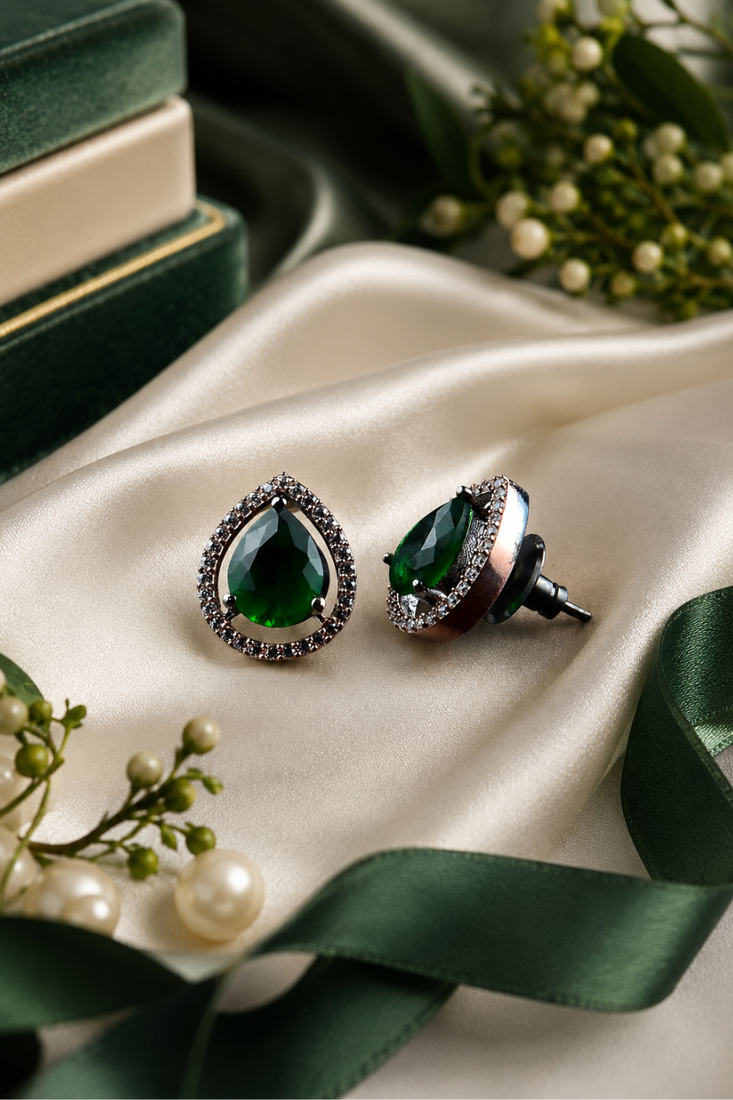 Emerald Glow Teardrop Studs