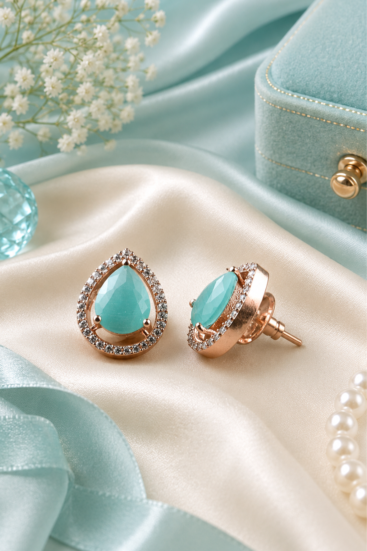 Rose gold finish mint aura teardrop studs