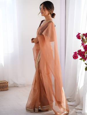 Orange soft dual shade gold net saree with sequence lace border 3