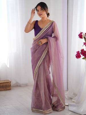 Light purple soft dual shade gold net saree with sequence lace border 1