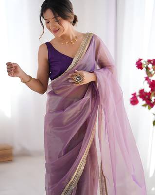 Light purple soft dual shade gold net saree with sequence lace border 2