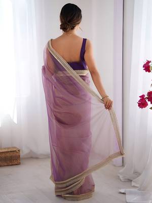 Light purple soft dual shade gold net saree with sequence lace border 4