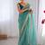 Aqua blue soft dual shade gold net saree with sequence lace border