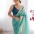 Aqua blue soft dual shade gold net saree with sequence lace border