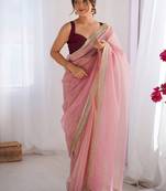 Baby pink soft dual shade gold net saree with sequence lace border