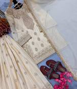 Cream chinon silk blend kurta palazzo set with dupatta