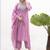 Lilac vertical silk blend embroidered kurta pant set with banarasi dupatta