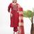 Red roman silk blend embroidered kurta pant set with banarasi dupatta