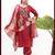 Red roman silk blend embroidered kurta pant set with banarasi dupatta