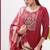 Red roman silk blend embroidered kurta pant set with banarasi dupatta