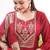 Red roman silk blend embroidered kurta pant set with banarasi dupatta