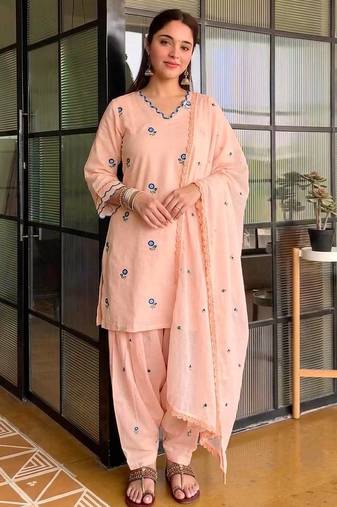 Peach satin mul chanderi farshi palazzo set with dupatta