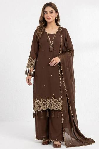 Chocolate brown rayon kurta palazzo set with dupatta