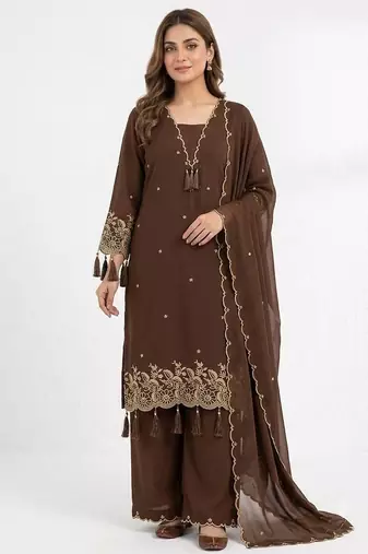 Chocolate brown rayon kurta palazzo set with dupatta