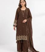 Chocolate brown rayon kurta palazzo set with dupatta
