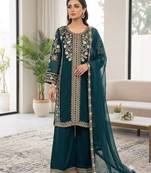 Teal green roman kurta palazzo set with organza dupatta