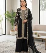 Black roman kurta palazzo set with organza dupatta
