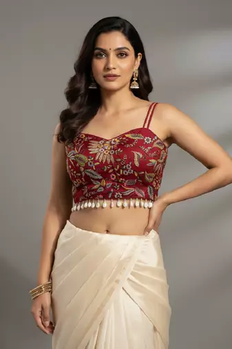 Pink designer embroidery and sequence work spaghetti strap blouse