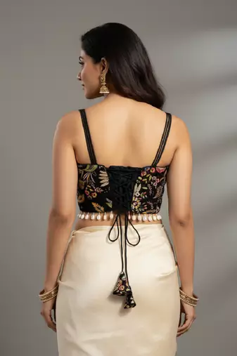 Black designer embroidery and sequence work spaghetti strap blouse