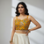 Yellow designer embroidery and sequence work spaghetti strap blouse