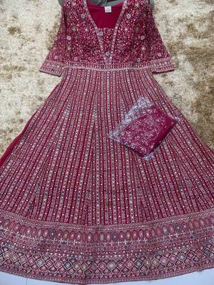 Pink embroidered georgette free size stitched anarkali suit 2