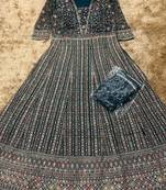 Green embroidered georgette free size stitched anarkali suit