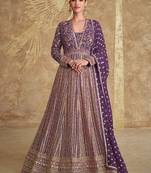 Purple embroidered georgette free size stitched anarkali suit