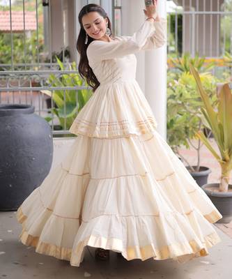 White Navratri Kora Cotton Blend Lehenga Choli Set with Peplum Top 2
