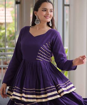 Purple Navratri Kora Cotton Blend Lehenga Choli Set with Peplum Top 1