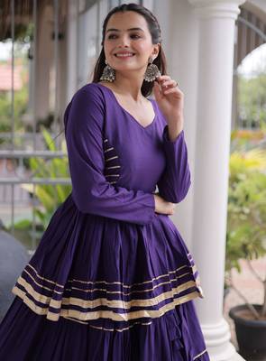 Purple Navratri Kora Cotton Blend Lehenga Choli Set with Peplum Top 3