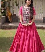 Pink Kora Cotton Blend Navratri Lehenga Choli Set