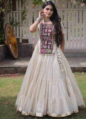 Off White Kora Cotton Blend Navratri Lehenga Choli Set 1