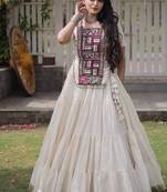 Off White Kora Cotton Blend Navratri Lehenga Choli Set