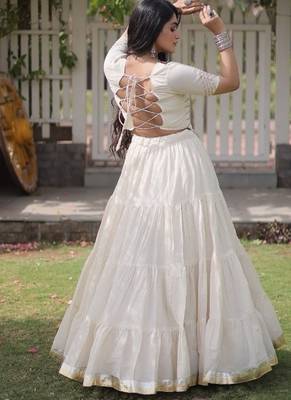 Off White Kora Cotton Blend Navratri Lehenga Choli Set 2