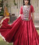 Maroon Kora Cotton Blend Navratri Lehenga Choli Set