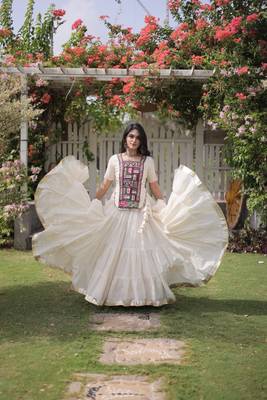Off White Kora Cotton Blend Navratri Lehenga Choli Set 4