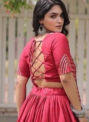 Maroon Kora Cotton Blend Navratri Lehenga Choli Set 2